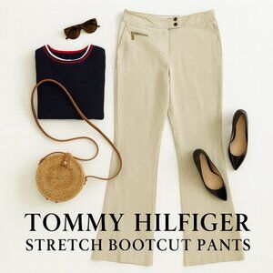 Tommy Hilfiger Stretch Bootcut Pants Size 10 Beige Rayon Blend Career Work